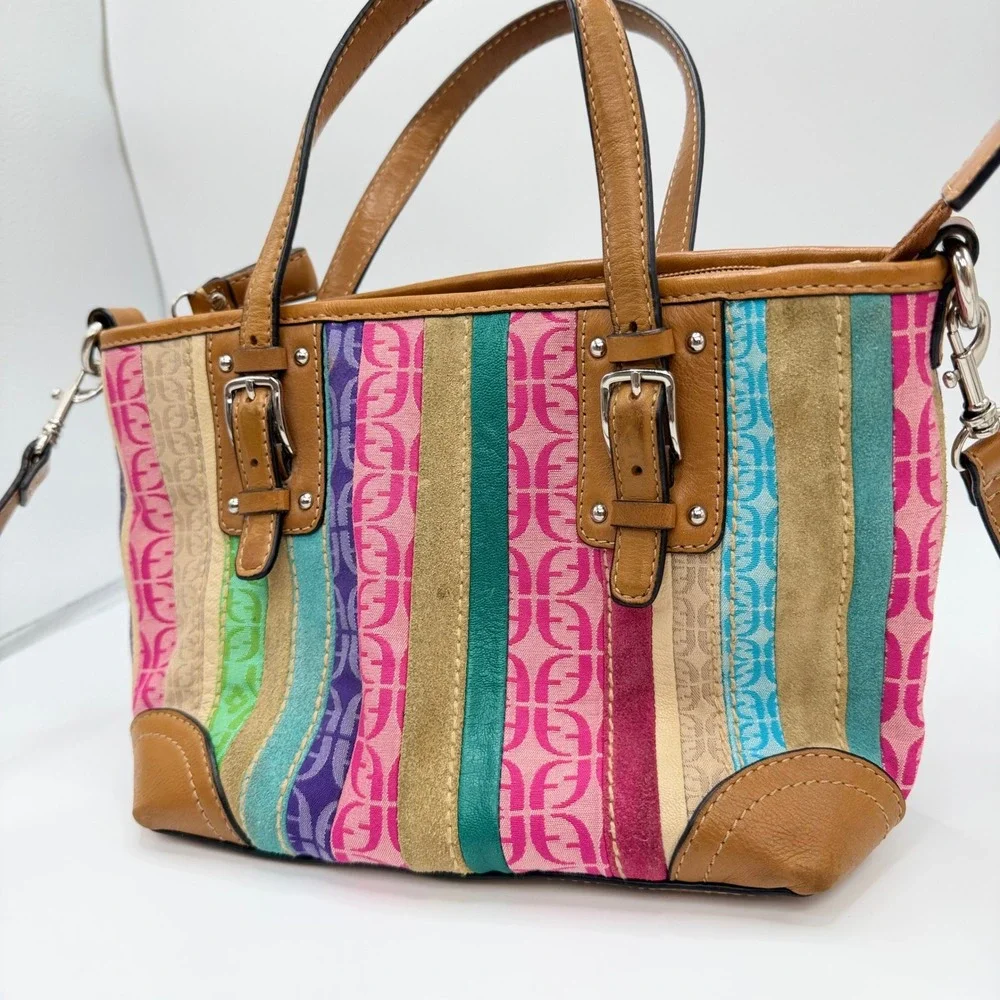 Fossil Y2K Patchwork Satchel Small Multi Color Jacquard Striped Crossbody Bag